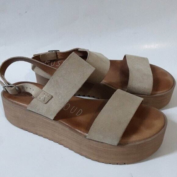 Musse & Cloud anthropologie women suede Casual Platform Sandals 40 tan y2k goth - Picture 1 of 10